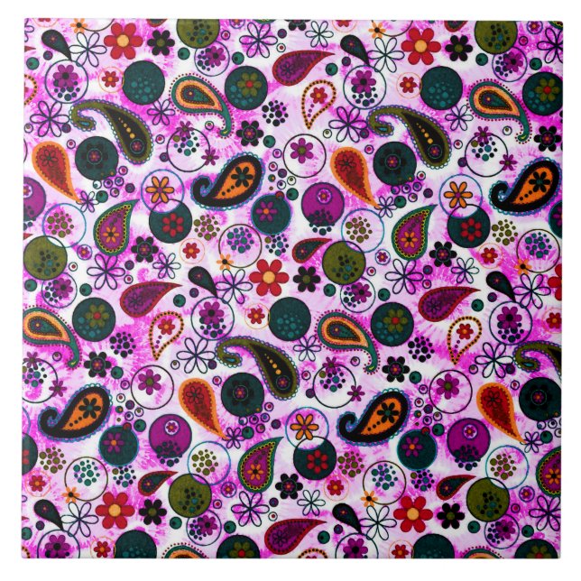 Cute colorful paisley patterns tile (Front)