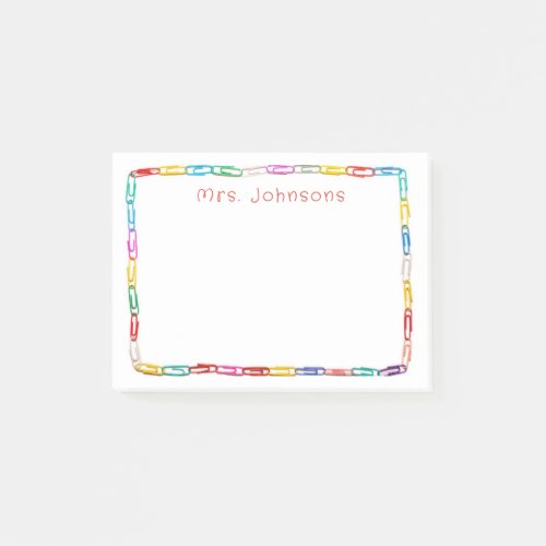Cute Colorful Paper Clips School Teachers Name Post_it Notes