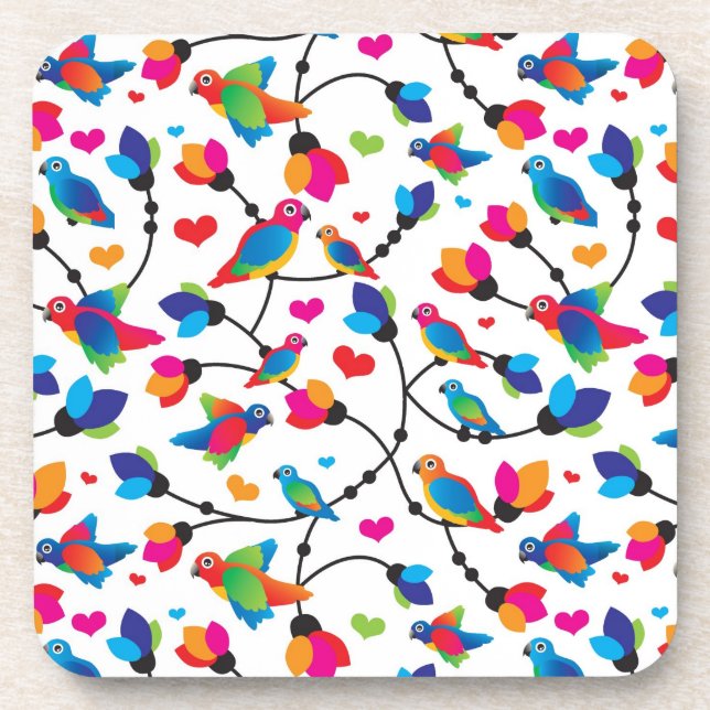 cute colorful parrot bird beverage coaster (Front)