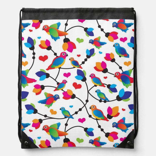 cute colorful parrot bird drawstring bag (Front)