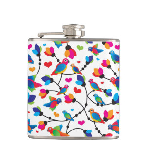 cute colorful parrot bird hip flask