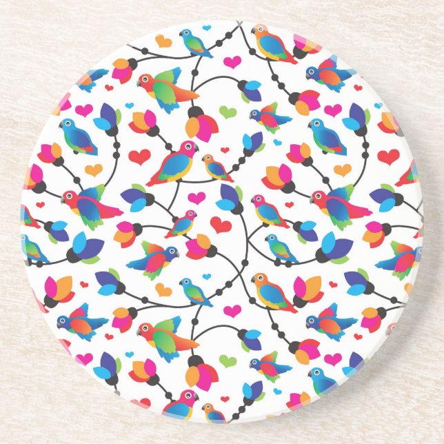 cute colorful parrot bird sandstone coaster (Front)