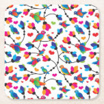 cute colorful parrot bird square paper coaster