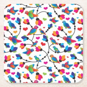 cute colorful parrot bird square paper coaster
