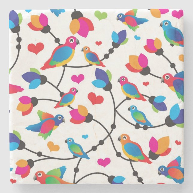 cute colorful parrot bird stone coaster (Front)