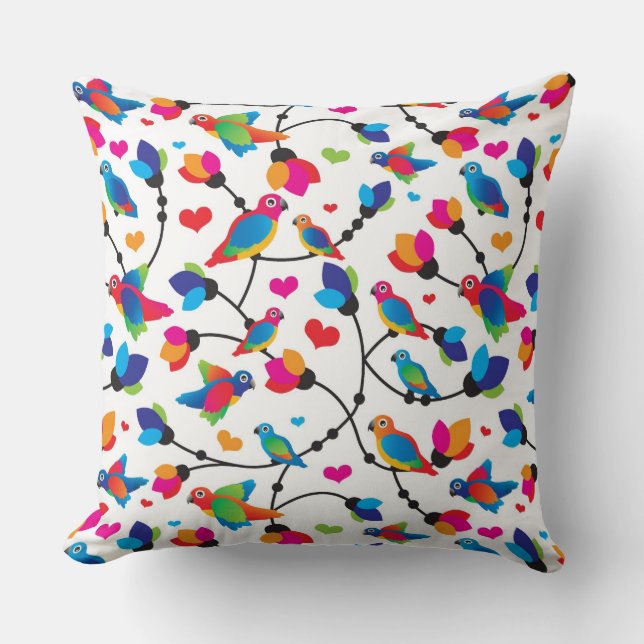 cute colorful parrot bird throw pillow (Front)