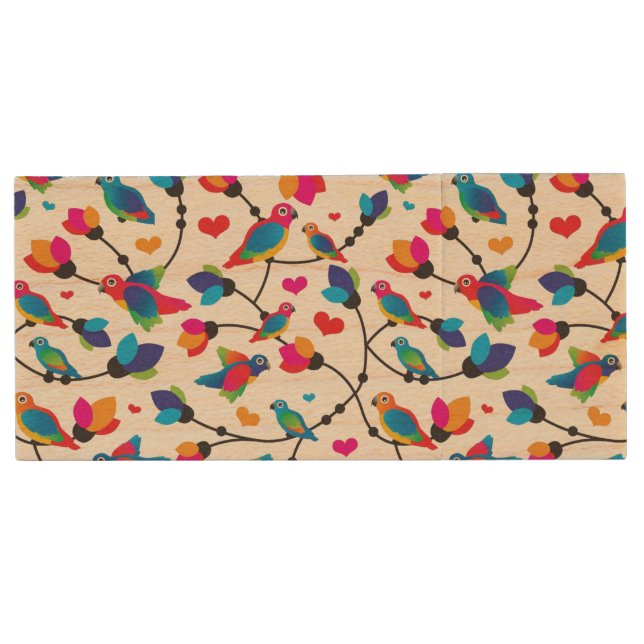 cute colorful parrot bird wood flash drive (Front)