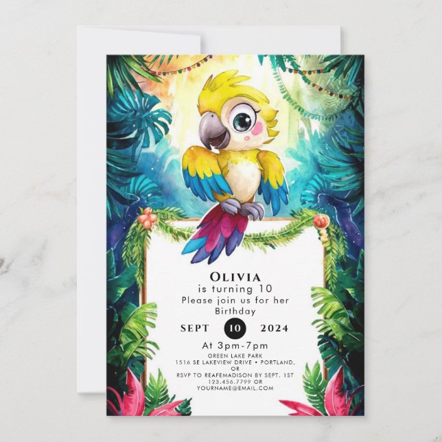 Cute Colorful Parrot Birthday Invitation (Front)