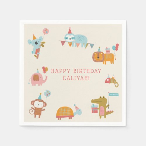 Cute  Colorful Party Animals Kids Birthday Napkin