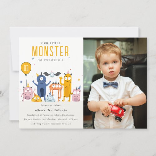 Cute Colorful Party Monsters Kids Birthday Photo Invitation