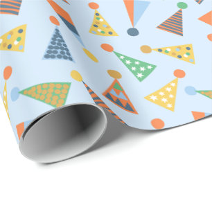 Cute Colorful Partyhats on light blue Wrapping Paper