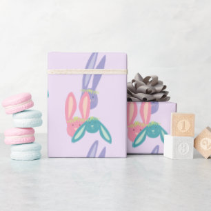 Cute Colorful Pastel Bunnies Pattern On Purple   Wrapping Paper