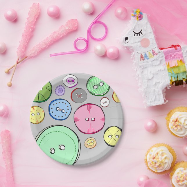Cute Colorful Pastel Button Illustration Paper Plates (Party)
