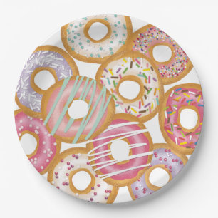 Cute Colorful Pastel Donuts Birthday Paper Plates