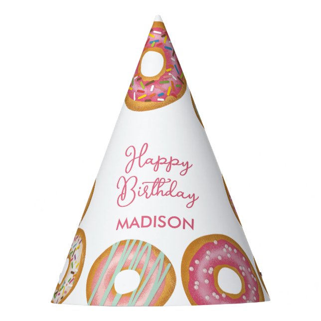 Cute Colorful Pastel Donuts Birthday Party Hat (Front)