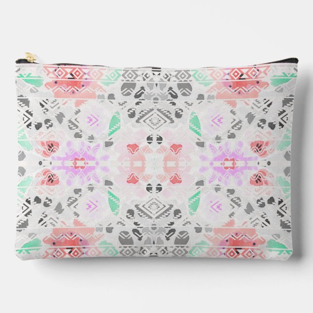 Cute colorful pastel floral aztec accessory pouch (Front)