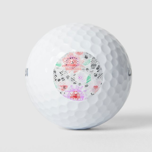 Cute colorful pastel floral aztec golf balls (Front)