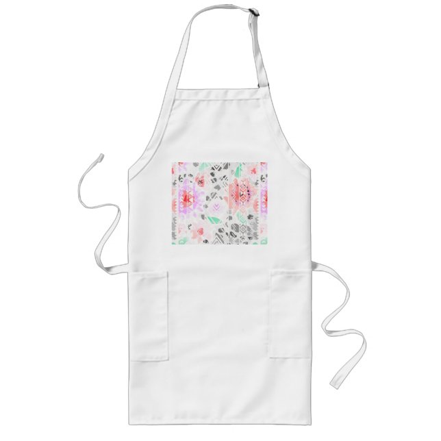 Cute colorful pastel floral aztec long apron (Front)