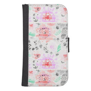 Cute colorful pastel floral aztec galaxy s4 wallet case