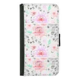 Cute colorful pastel floral aztec wallet phone case for samsung galaxy s5