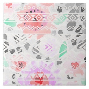 Cute colorful pastel floral aztec tile