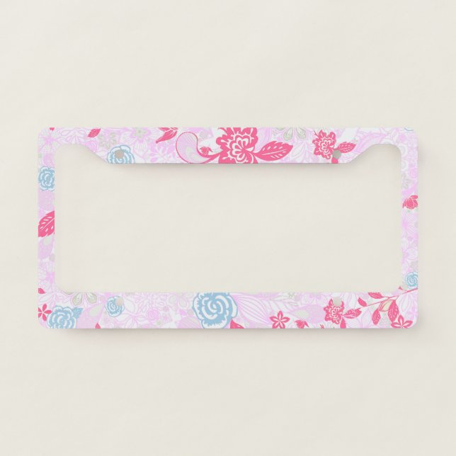 Cute colorful pastel floral pattern license plate frame (Front)