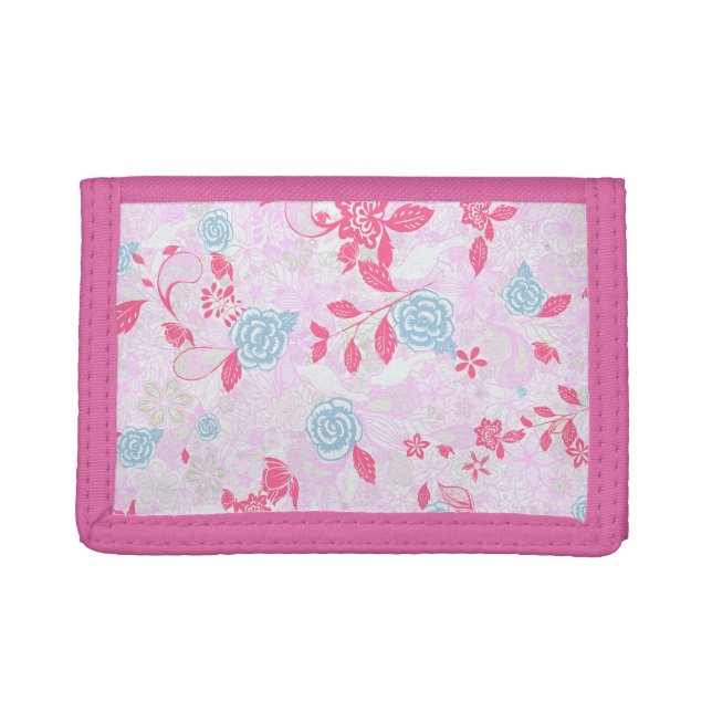 Cute colorful pastel floral pattern trifold wallet (Front)