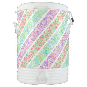 Cute colorful pastel flowers stripes beverage cooler