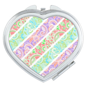Cute colorful pastel flowers stripes compact mirror