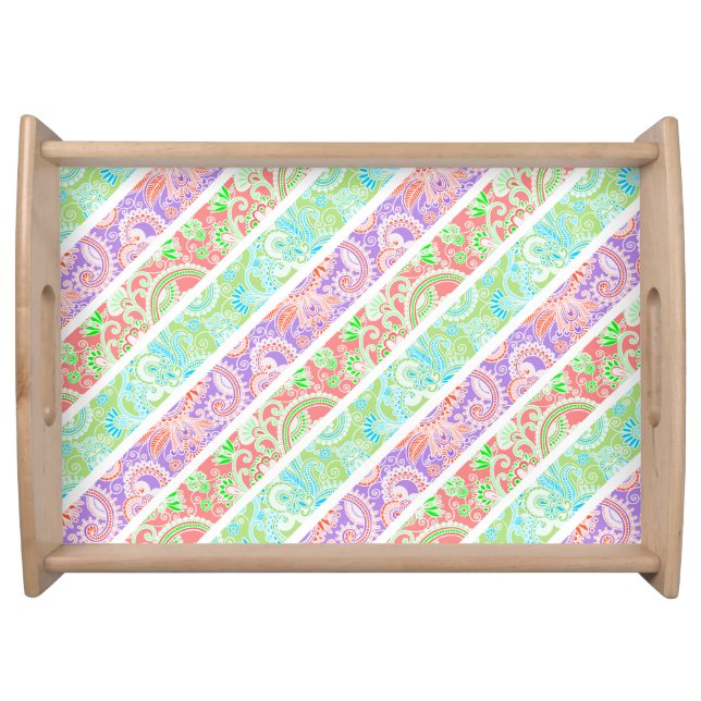 Cute colorful pastel flowers stripes serving tray (Front)