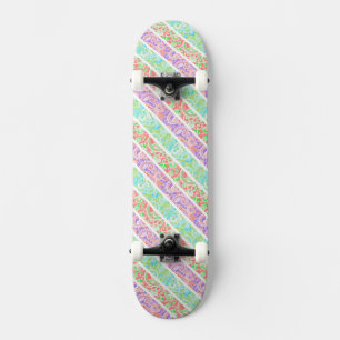 Cute colorful pastel flowers stripes skateboard