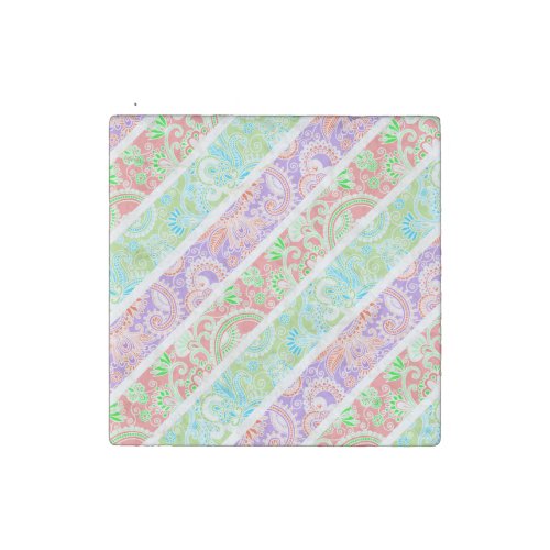 Cute colorful pastel flowers stripes stone magnet
