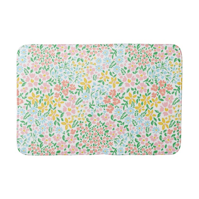 Cute Colorful Pastel Garden Flower Pattern Bath Mat (Front)