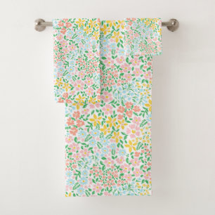 Cute Colorful Pastel Garden Flower Pattern Bath Towel Set