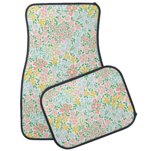Cute Colorful Pastel Garden Flower Pattern Car Floor Mat