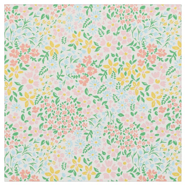 Cute Colorful Pastel Garden Flower Pattern Fabric (Close Up)