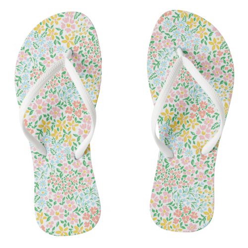 Cute Colorful Pastel Garden Flower Pattern Flip Flops