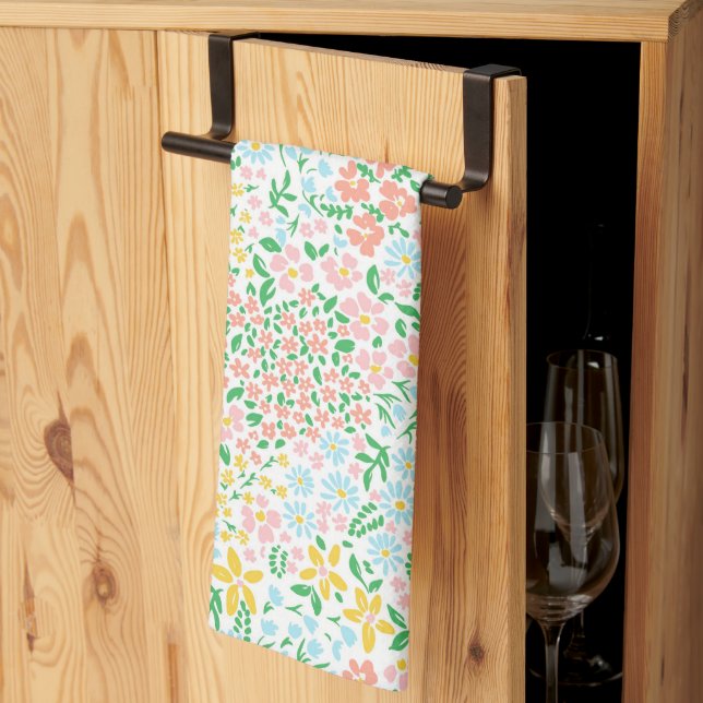 Cute Colorful Pastel Garden Flower Pattern Kitchen Towel (Thirds Fold)