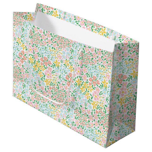 Cute Colorful Pastel Garden Flower Pattern Large Gift Bag (Front Angled)