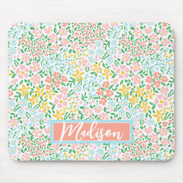 Cute Colorful Pastel Garden Flower Pattern Mouse Pad (Front)