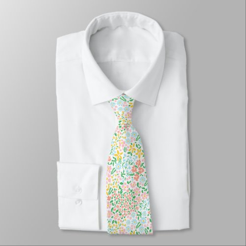 Cute Colorful Pastel Garden Flower Pattern Neck Tie