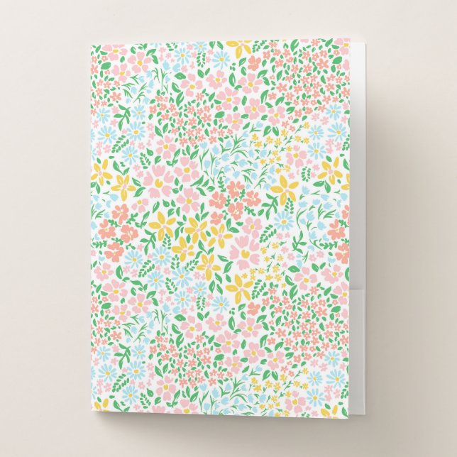 Cute Colorful Pastel Garden Flower Pattern Pocket Folder (Front)