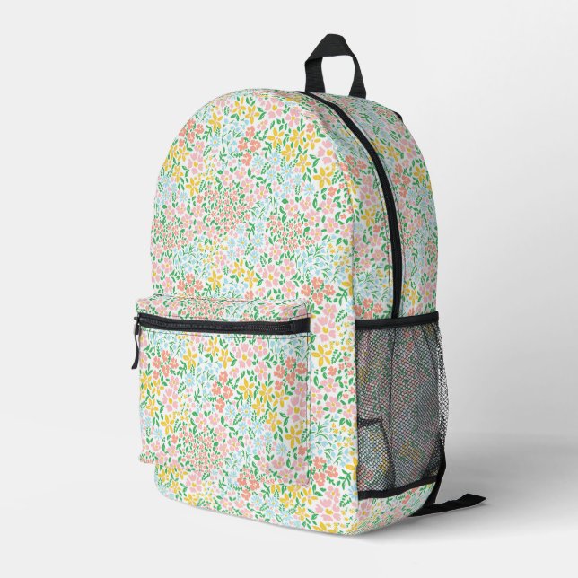 Cute Colorful Pastel Garden Flower Pattern Printed Backpack (Back Corner Right)
