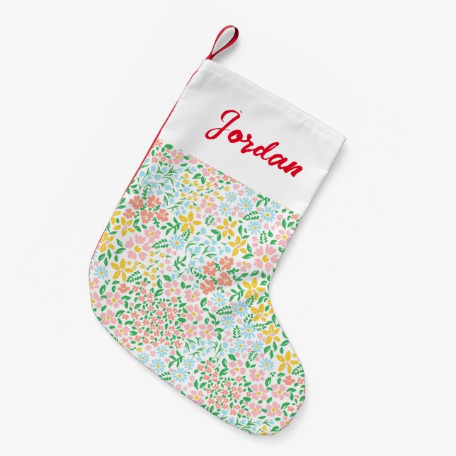 Cute Colorful Pastel Garden Flower Pattern Small Christmas Stocking (Front (Hanging))