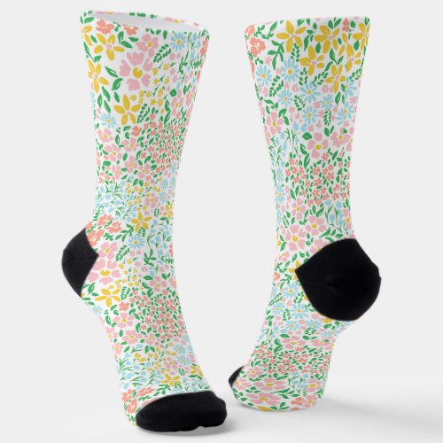 Cute Colorful Pastel Garden Flower Pattern Socks