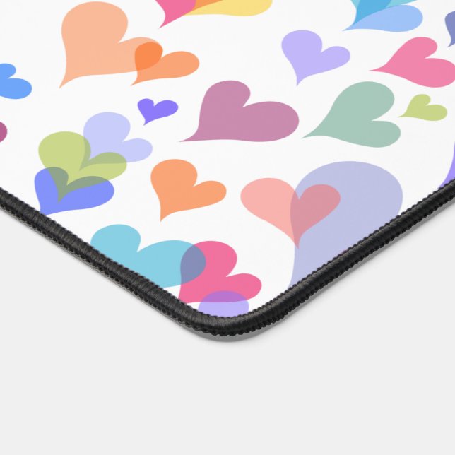   Cute & Colorful Pastel Heart Pattern Girly Kawaï Desk Mat (Corner)