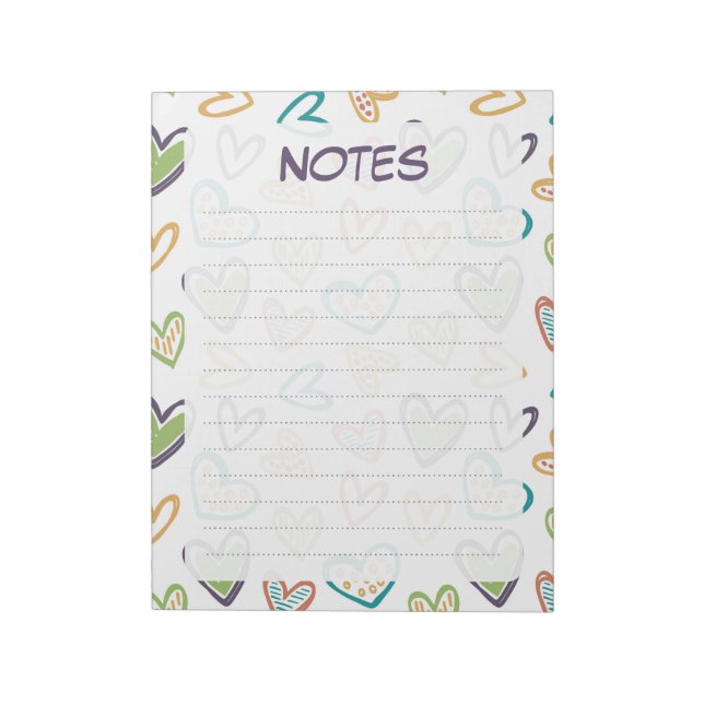Cute Colorful Pastel Hearts Lined Notes Notepad (Rotated)