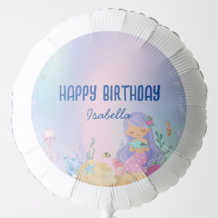 Cute colorful pastel mermaid Rainbow Birthday Balloon