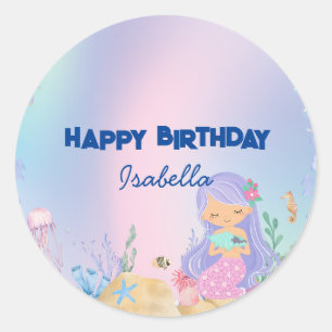 Cute colorful pastel mermaid Rainbow Birthday Classic Round Sticker