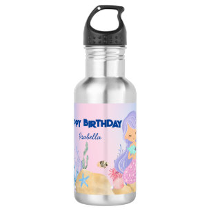 Cute colorful pastel mermaid Rainbow Birthday  Stainless Steel Water Bottle